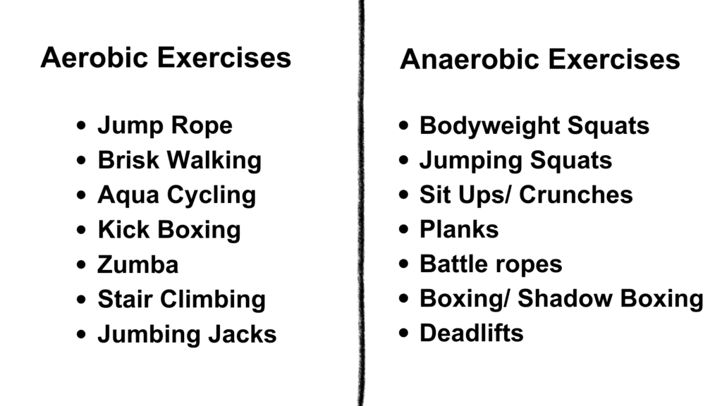 examples of aerobic and anaerobic exercises for healthy mind and body